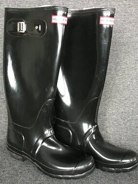 Hunter Glossy Original Tall Gloss Rain Boots Black Women's Size US 10 UK 8 EU 42